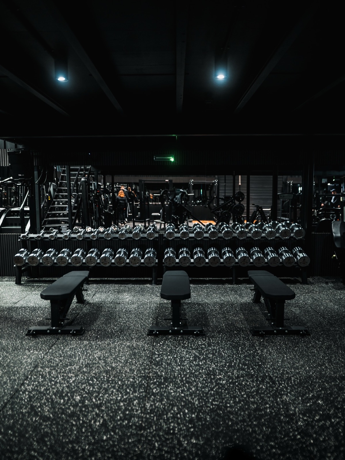 Chrome dumbbell racks and benches